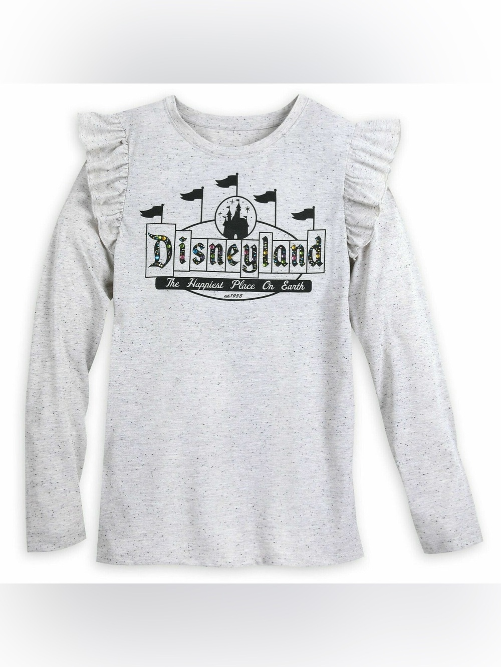 Disneyland Parks Light Gray Long Sleeve Ruffle Shoulder Tee Disney